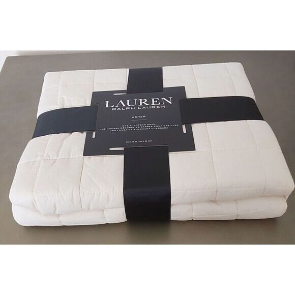 Ralph Lauren ASHER Ivory Cotton Poly Fiberfill Quilted European Euro Pillow Sham - Picture 5 of 9